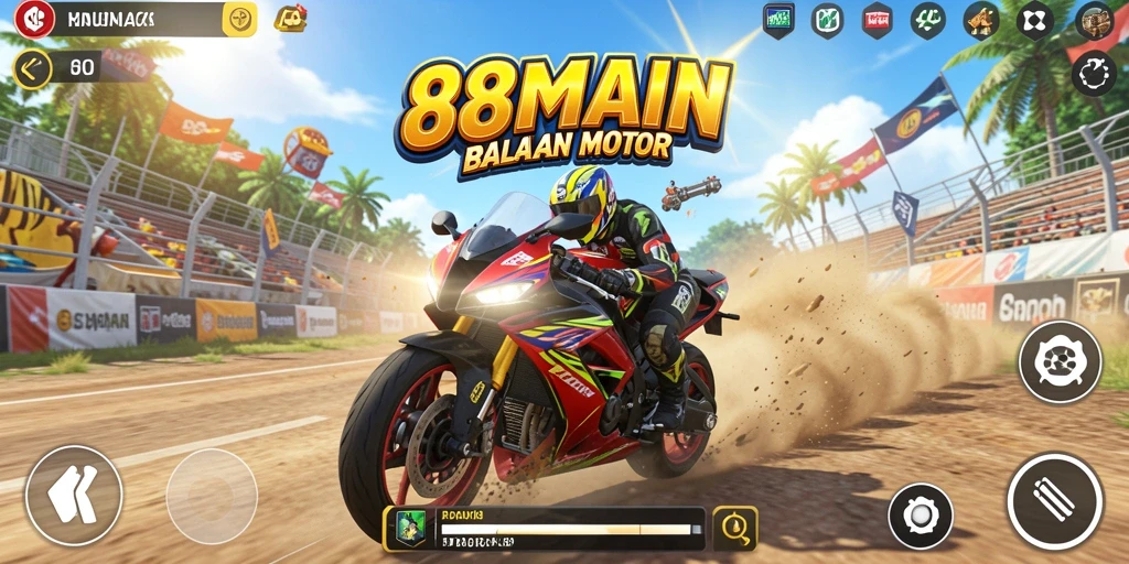 Screenshot gameplay 88MAIN menampilkan aksi balapan motor yang seru.