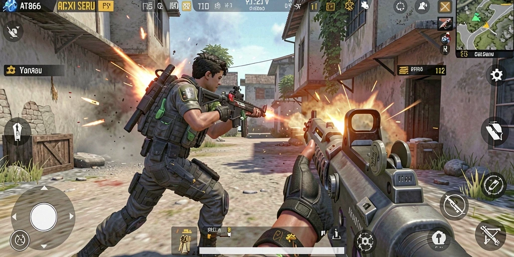 Tangkapan layar AT866 menampilkan aksi intens dari gameplay FPS.