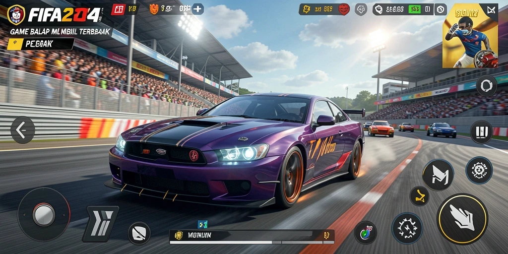 Gameplay balap seru di FIFA234 dengan trek menantang dan mobil kustomisasi.