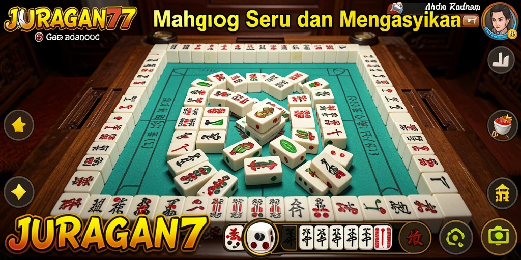 Tampilan gameplay seru di JURAGAN77 dengan ubin Mahjong yang colorful.