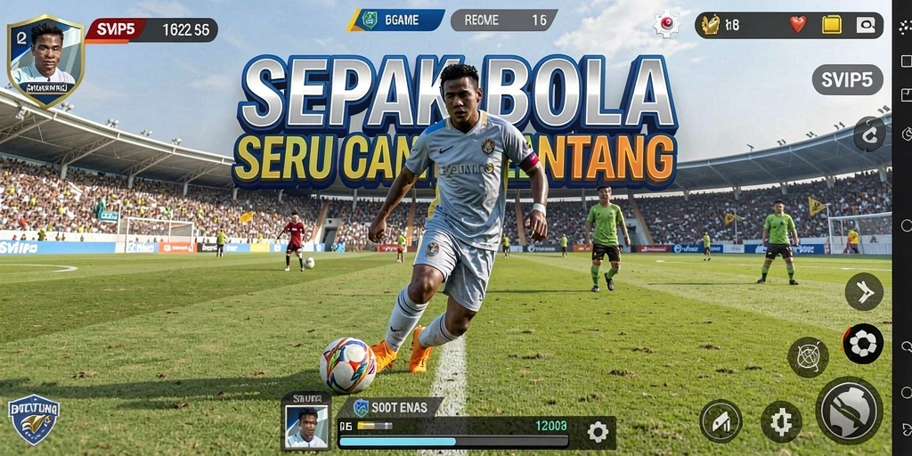 Screenshot SVIP5 menampilkan pertandingan sepak bola yang intens.