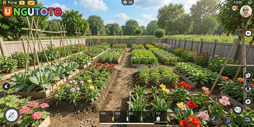 Tampilan gameplay UNGUTOTO menampilkan pertanian yang indah.