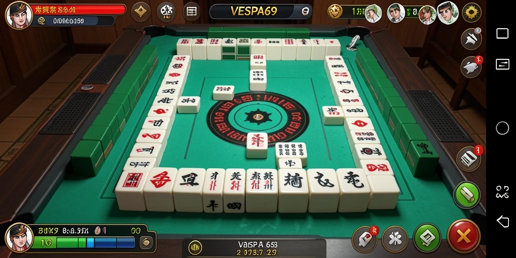 Menampilkan gameplay seru dari VESPA69 di papan Mahjong.