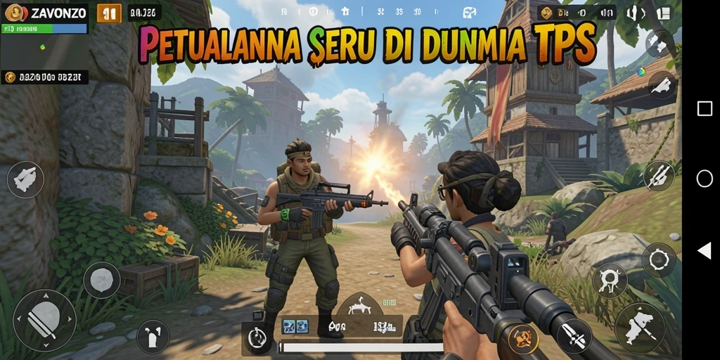 Tampilan gameplay ZAVONZO dengan aksi tembak-menembak intens.